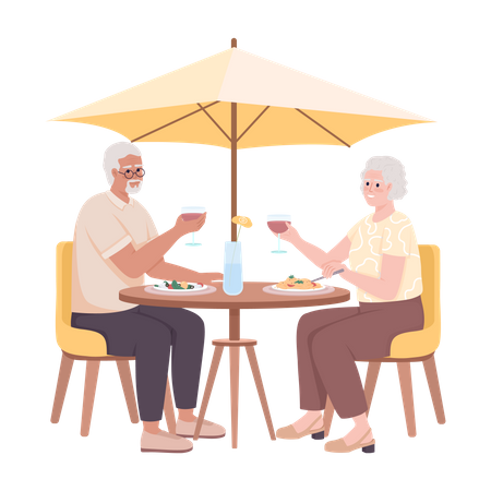 Retire couple have dinner in cafe Illustration
