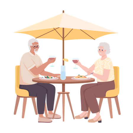 Retire couple have dinner in cafe  Illustration