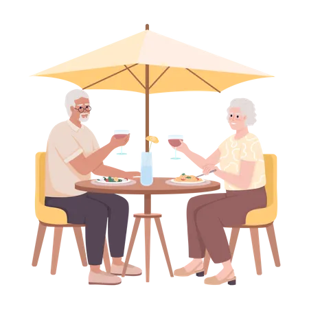 Retire couple have dinner in cafe  Illustration