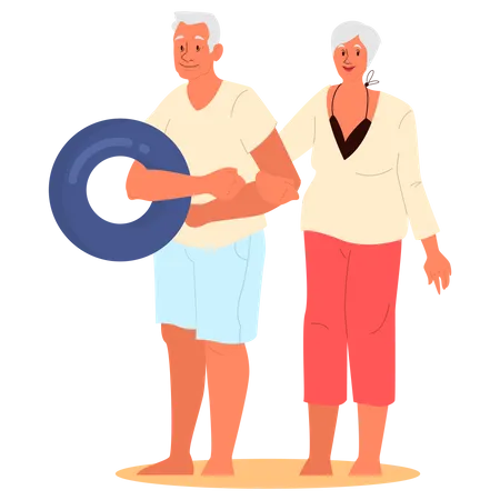 Retired couple on summer vacation Illustration