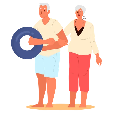 Retired couple on summer vacation  Illustration