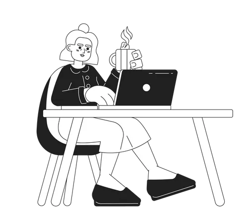 Retired elderly woman typing laptop  Illustration