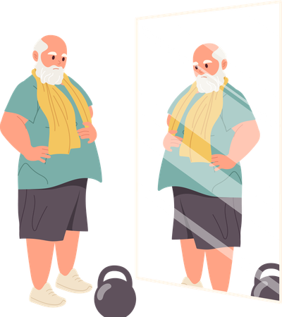 Retired man feeling proud after training with dumbbells  Illustration