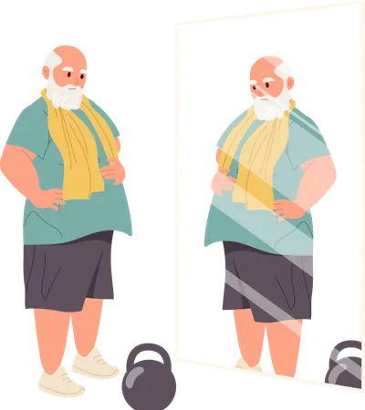 Retired man feeling proud after training with dumbbells  Illustration