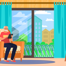 elderly person using mobile illustration free download