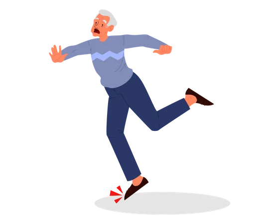 Retired Men Fell Down Elderly Person Falling On The Floor Pain And Injury Vector Illustration In Cartoon Style Illustration