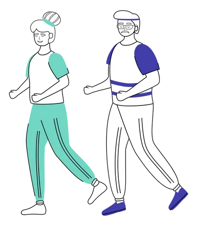 Retired people doing walking Illustration