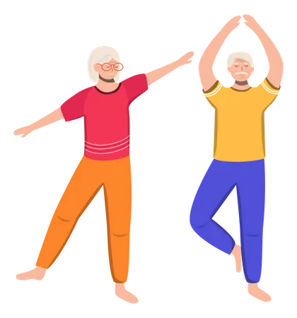 Retired people doing yoga Illustration