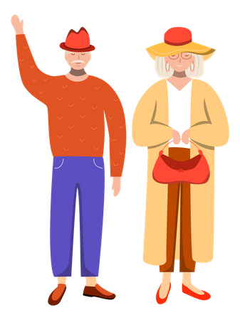 Retired people waving  Illustration