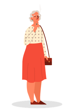 Retired woman standing and smoking cigarette Illustration