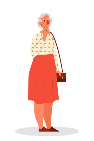 Retired woman standing and smoking cigarette  Illustration