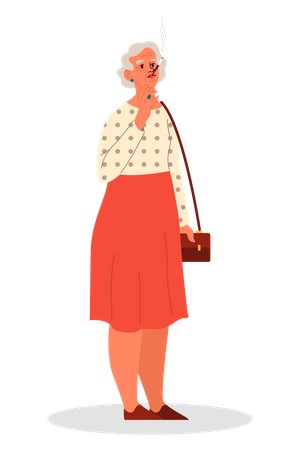 Retired woman standing and smoking cigarette  Illustration