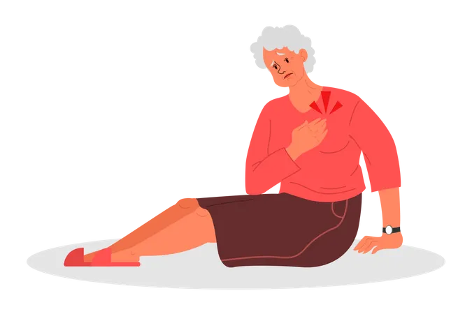 Retired women fell down by heart attack  Illustration