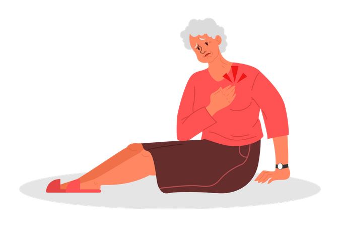 Retired women fell down by heart attack  Illustration