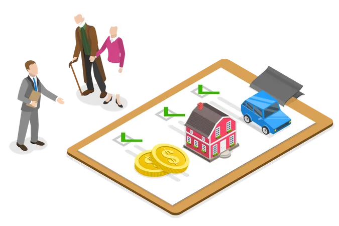3 D Isometric Flat Vector Conceptual Illustration Of Inheritance Tax Advisor Retirement Estate Planning Illustration