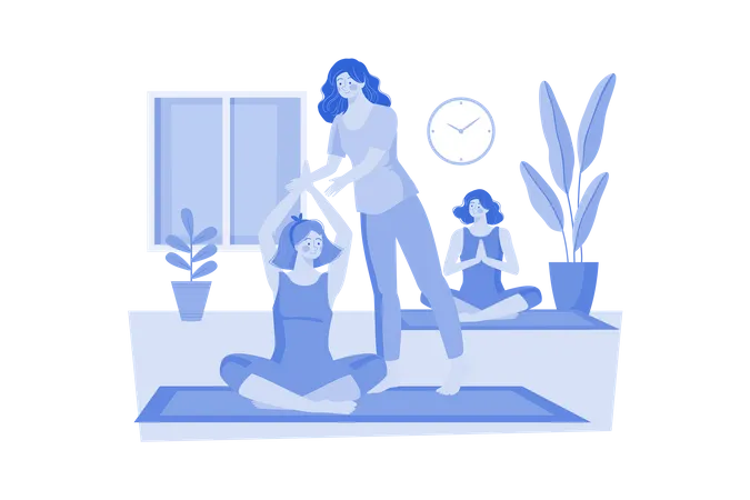 Personnel de retraite de bien-être animant des séances de yoga et de méditation  Illustration
