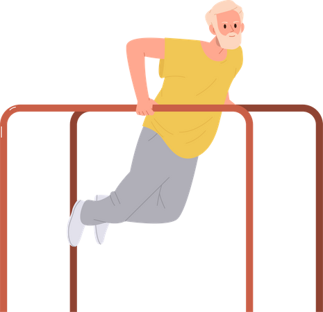 Retraité senior à la retraite faisant de l'exercice physique  Illustration