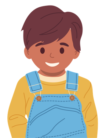 Retrato sonriente y amigable de personaje de dibujos animados de niño pequeño en edad preescolar de moda informal y de moda  Ilustración