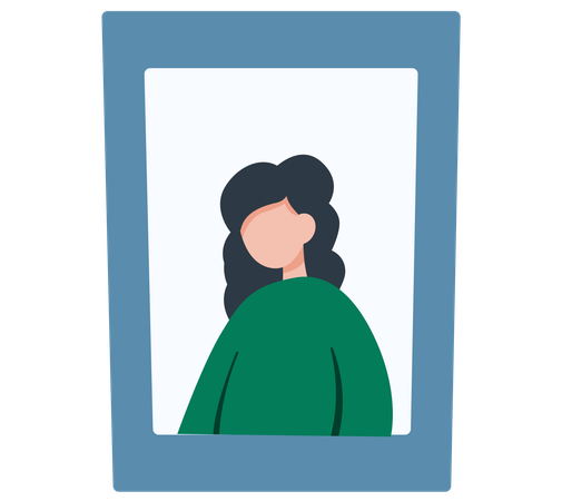 Retrato feminino em moldura azul  Ilustração