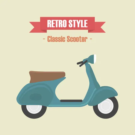 Scooter bleu rétro, style vintage  Illustration