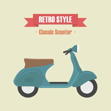 Retro Blue Scooter, Vintage Style Illustration