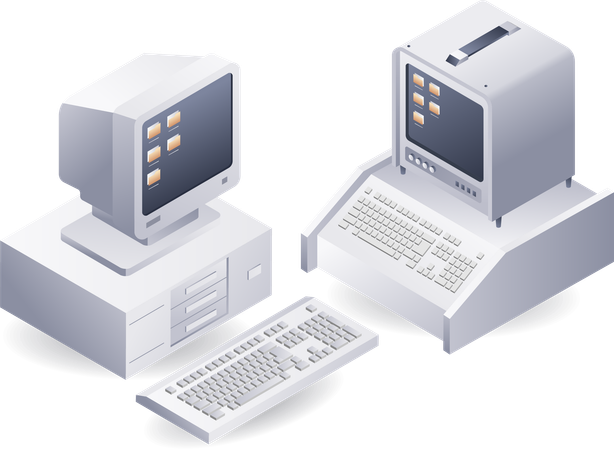 Retro classic computer technology  Illustration