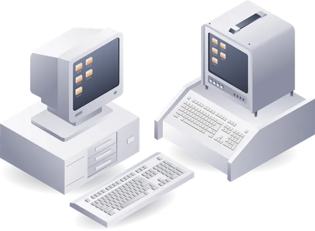 Retro classic computer technology  Illustration