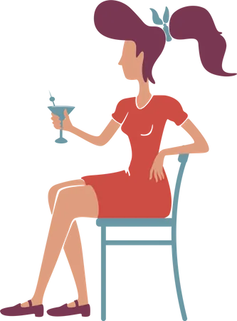 Retro elegant young woman with cocktail Illustration