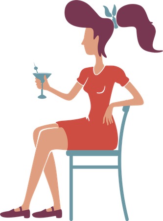 Retro elegant young woman with cocktail  Illustration