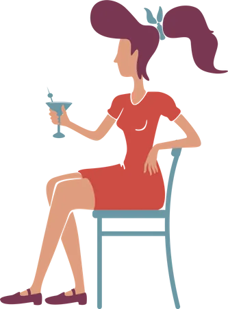 Jeune femme élégante rétro avec cocktail  Illustration