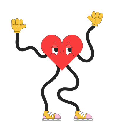 Retro funky heart with wavy arms and legs  イラスト