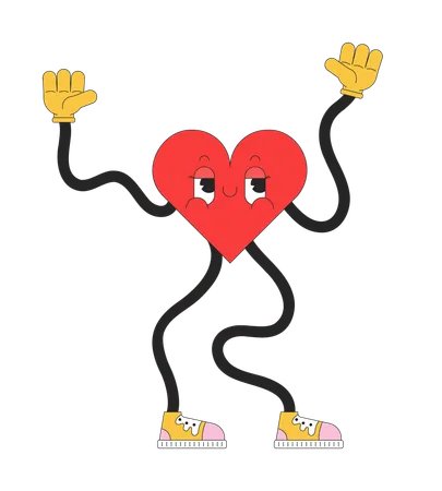 Retro Funky Heart With Wavy Arms And Legs 2 D Linear Cartoon Character Dancing Valentines Day Mascot Isolated Line Vector Personage White Background Romantic Heartshaped Color Flat Spot Illustration Illustration