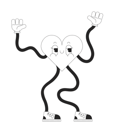 Retro funky heart with wavy arms and legs  Illustration