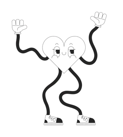 Retro Funky Heart With Wavy Arms And Legs Black And White 2 D Line Cartoon Character Dancing Valentines Day Mascot Isolated Vector Outline Personage Heartshaped Monochromatic Flat Spot Illustration Illustration