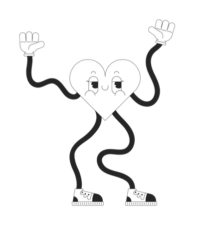 Retro funky heart with wavy arms and legs  Illustration