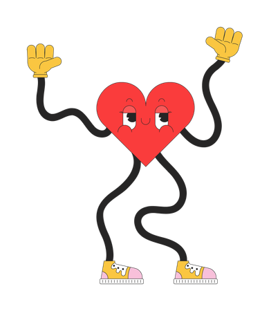 Retro funky heart with wavy arms and legs  Illustration