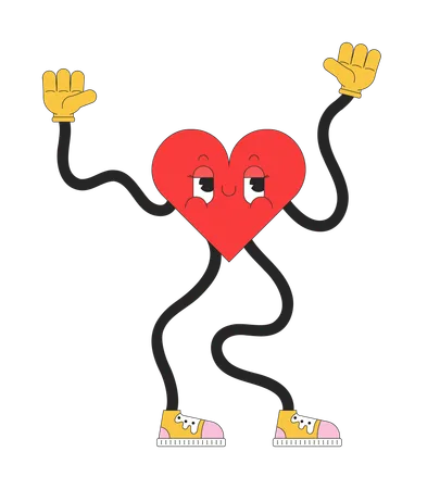 Retro funky heart with wavy arms and legs  Illustration