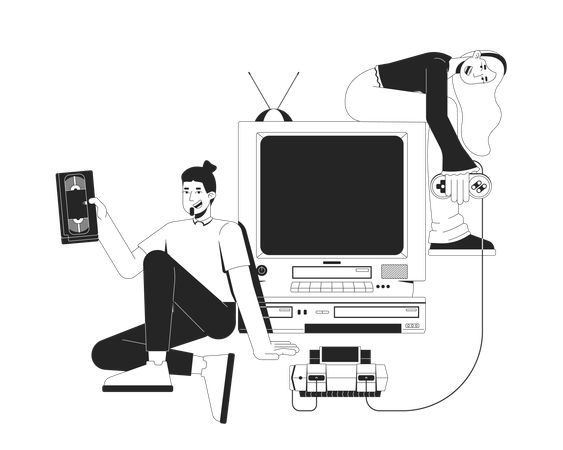 레트로 게임과 VHS 시대의 향수  일러스트레이션