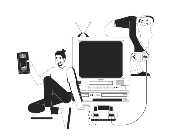 레트로 게임과 VHS 시대의 향수  일러스트레이션