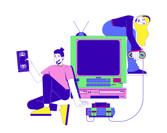 Retro gaming and VHS era nostalgia  Illustration