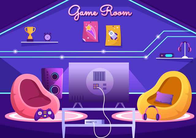 Retro gaming room interior  Illustration