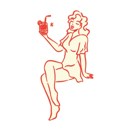 Retro girl holding  tropical drink  Illustration