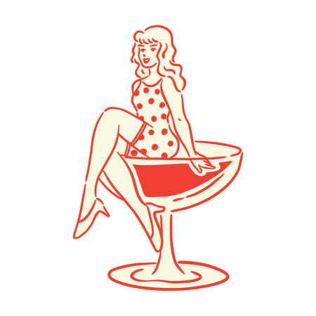 Retro girl in polka dot dress  Illustration