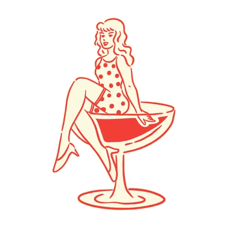 Retro girl in polka dot dress  Illustration