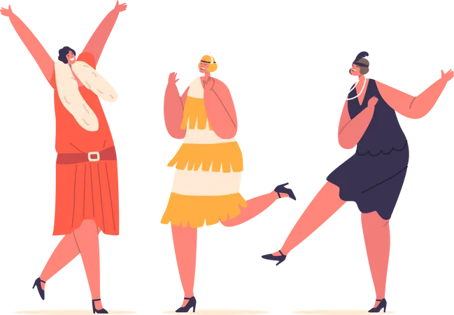 Retro Girls Characters Dance Nostalgic And Vibrant This Dance Style Harkens Back To The Iconic Moves Of The Past Groove To Classic Beats With A Modern Twist Cartoon People Vector Illustration Illustration