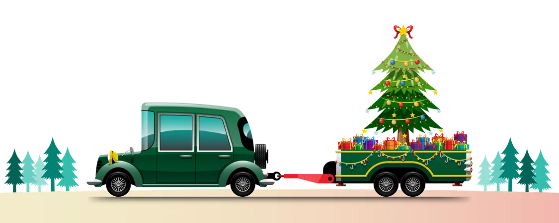 Retro Pickup Truck mit Weihnachtsbaum  Illustration