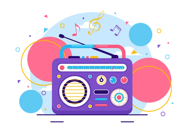 Radio Vector Illustration With A Musical Instrument Used To Send Signals For Record Old Receiver And Listening To Music In Flat Cartoon Background Illustration