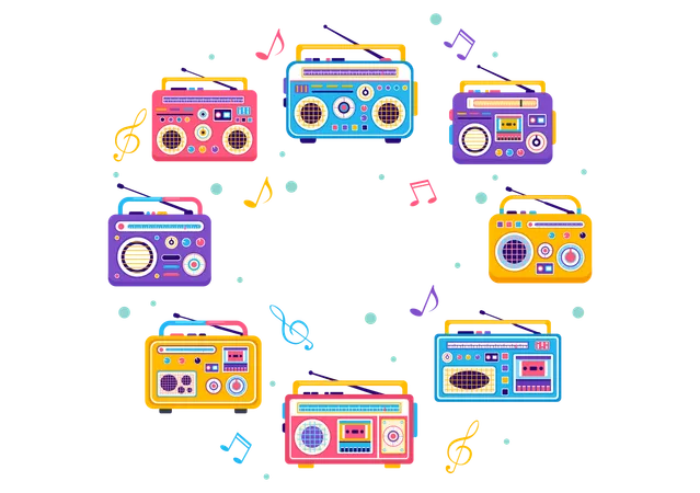 Radio Vector Illustration With A Musical Instrument Used To Send Signals For Record Old Receiver And Listening To Music In Flat Cartoon Background Illustration