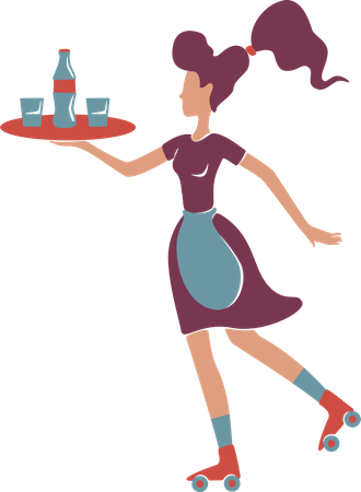 Retro style roller waitress serving Illustration