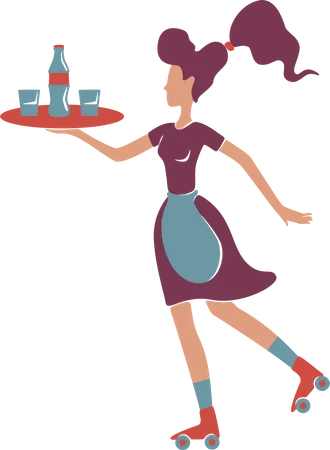 Retro style roller waitress serving Illustration